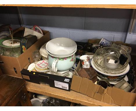 Shelf of china, pottery and glass