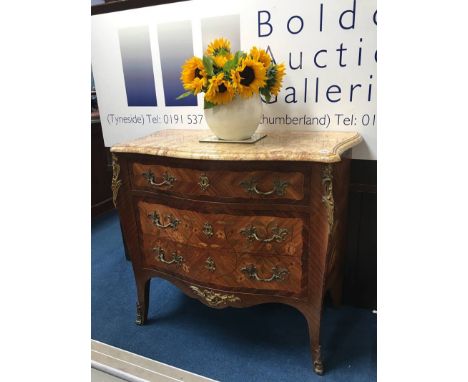 A good quality Louis XV style marble top commode, with three drawers, 92cm wide