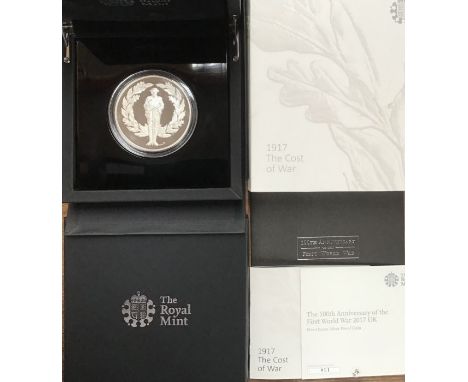 Royal Mint 100th Anniversary of the First World War ‘The Cost of War’ 2017 Five Ounce Silver Proof Coin In Original Case with