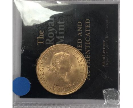 Elizabeth II 1957 Sovereign (first sovereign of the Queens reign) with Royal Mint resale certificate of ‘certified &amp; auth
