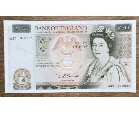 Bank of England &nbsp;D.H.F Somerset £50 Banknote A20 310500, high grade.