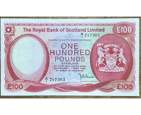 Scarce Royal Bank of Scotland £100 Banknote A1 217303.