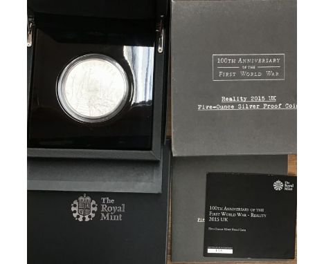 Royal Mint 100th Anniversary of the First World War ‘Reality’ 2015 Five Ounce Silver Proof Coin In Original Case with Certifi