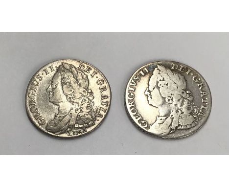 Two George II Shillings, 1745 Lima &amp; 1758.