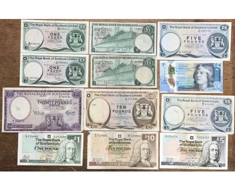 Royal Bank of Scotland Banknotes, includes 5 x £1, 4 x £5, 2 x £10 and a £20 Banknote.