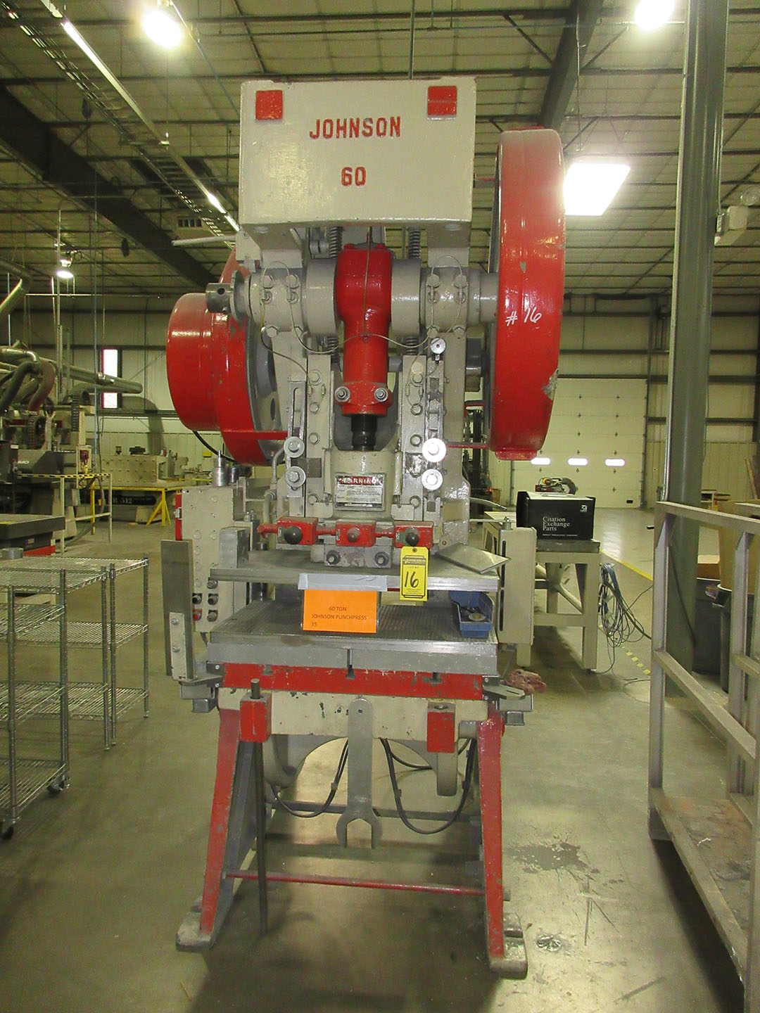 JOHNSON 60TON PUNCH PRESS; MODEL 603GAC, 4'' STROKE, 12 1/2'' SHUT HEIGHT, 3 1/2'' ADJ, 32'' X