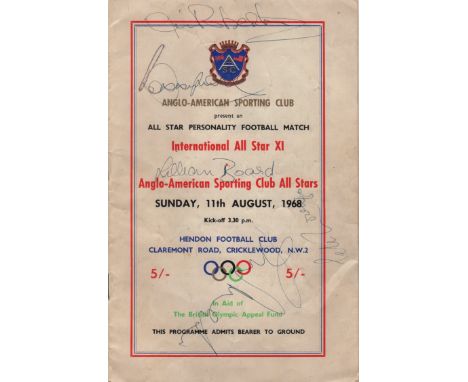 SPORT: A printed 8vo programme for the Anglo-American Sporting Club All Star Personality Football Match, International All St