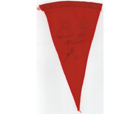 SPACE: Signed 6 x 10½ triangular pennant by various members of the Soyuz human spaceflight programme comprising Viktor Saviny