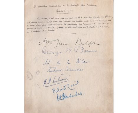 LEAGUE OF NATIONS: A small 4to leather bound autograph album featuring five multiple signed pages by over 30 delegates and of