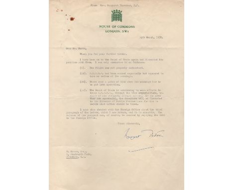THATCHER MARGARET: (1925-2013) British Prime Minister 1979-90. T.L.S., Margaret Thatcher, one page, 4to, London, 24th March 1