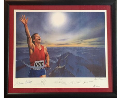 FAMOUS MEN: An excellent colour 21 x 17.5 print entitled Victory by artist Lorne Winters, 1994, the image depicting an athlet