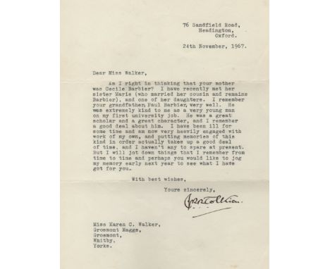 TOLKIEN J. R. R.: (1892-1973) English Writer, author of the classic fantasy works The Hobbit and The Lord of the Rings. T.L.S