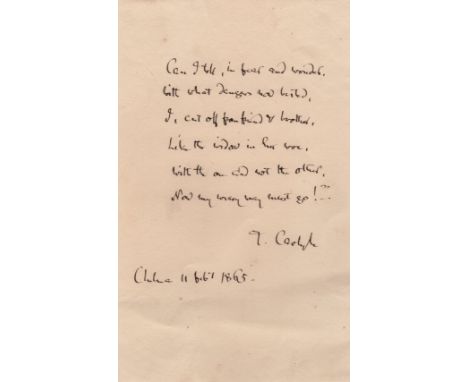 CARLYLE THOMAS: (1795-1881) Scottish Philosopher, Satirical Writer, Essayist & Historian. A.Q.S., T. Carlyle, one page, 8vo, 