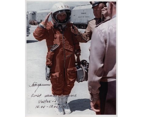 TERESHKOVA VALENTINA: (1937-    ) Russian Cosmonaut, the first woman to have flown in space, 1963. Signed colour 8 x 10 photo