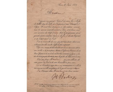 BERLIOZ HECTOR: (1803-1869) French Composer. L.S., H. Berlioz, with partial holograph salutation ('Monsieur'), one page, 8vo,