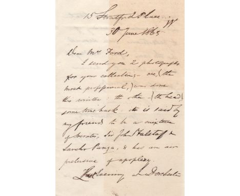 LEAR EDWARD: (1812-1888) English Artist, Illustrator and writer, remembered for his nonsensical poetry and limericks. A.L.S.,
