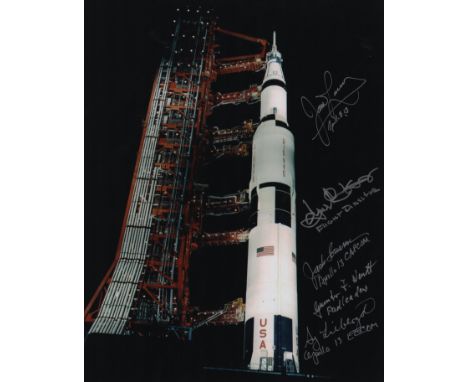 APOLLO XIII: Signed colour 11 x 14 photograph by James Lovell (Commander of Apollo XIII), Gene Kranz (Lead Flight Director of