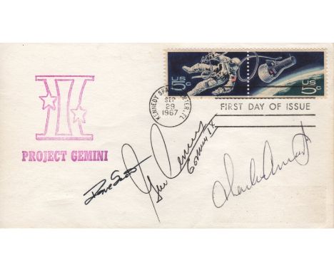 MOONWALKERS: A First Day Cover individually signed by three American astronauts, each of them moonwalkers, comprising Charles