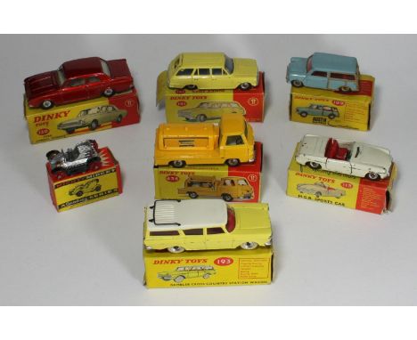 Dinky Cars Ford Consul Corsair 130 (metallic red), Vauxhall Vector Estate Car 141, (yellow), Rambler Cross Country Station Wa