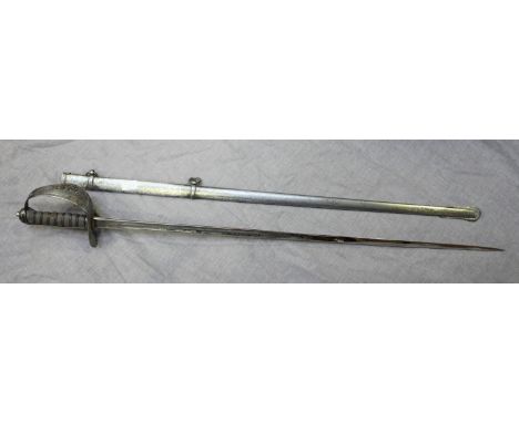 Edward VII Officer's sword with fullered blade and metal scabbard, no. 6273, by Hawkes &amp; Co., Piccadilly, London, blade l