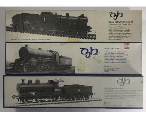 Three DJH 'OO' Detailed model kits, comprising LBSC /SR/BR C2X 0-6-0 engine and tender '32440,' a SR/BR H15 4-6-0 engine and 