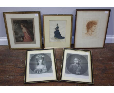 Five assorted prints including a Francesco Bartolozzi print after Da Vinci and a pair of portrait studies etc. 