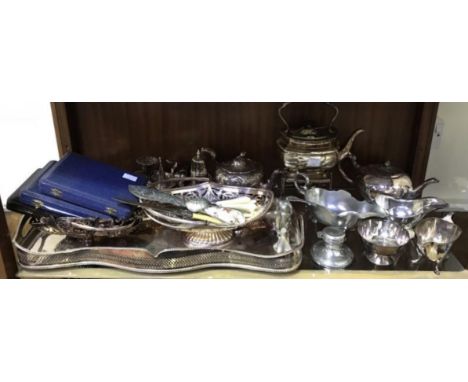 Two boxed sets of silver handled dessert knives and forks, together with a good collection of assorted silver-plated flatware