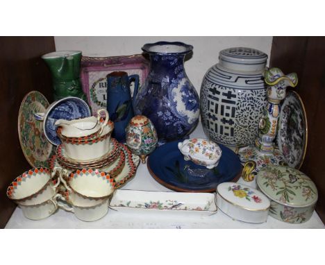 SECTION 15.  A quantity of mixed ceramics including an Oriental vase, lustre plate 'Rejoice in teh Lord', large green charact