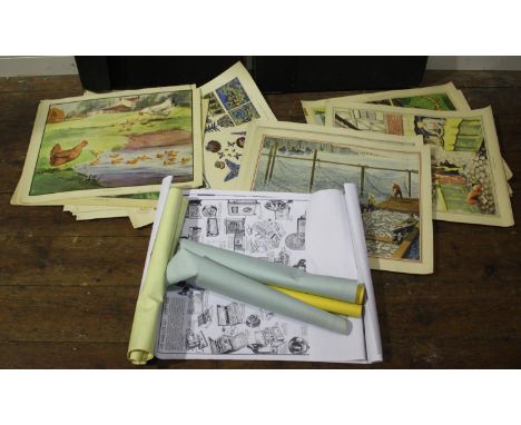 Two cased portfolios of 1950s Macmillan's Teaching in Practice plates, one containing 50, the other containing 58 including A