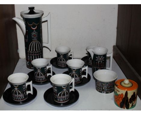 SECTION 20.  A Portmeirion pottery 'Magic City' coffee set comprising six cups and saucers, coffee pot, milk and sugar, toget
