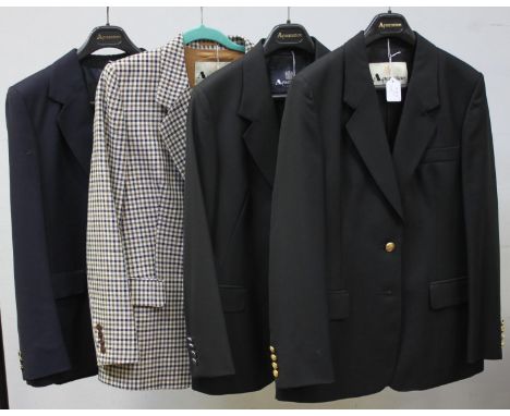 A selection of ladies Aquascutum blazers including a navy blue and brown checked example, with brown buttons on front and cuf