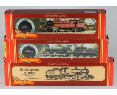 Three Hornby Railways locomotives and tenders, comprising R.355 M.R. Compound No.1000, R.852 B.R. Ivatt Class 2 (Green), R.05