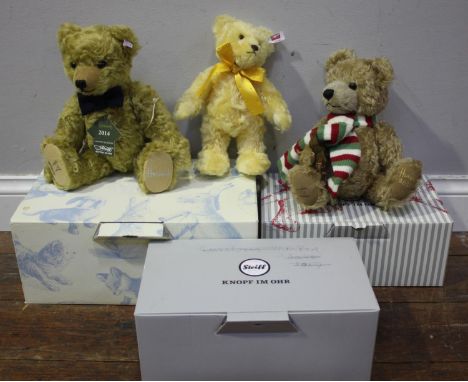 Three Steiff Bears including two exclusive to Harrods, 2010 Archie No. 663833, limited edition 9/1500, dark blonde, signed 'S