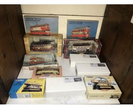 Eleven various scale model tram and models kits etc 