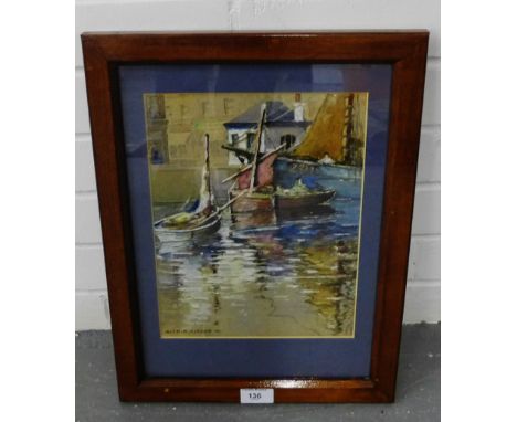 Alex R. Gibson 'Fishing Boats in the Harbour'  Watercolour, signed bottom left, in a glazed frame, 22 x 28cm 