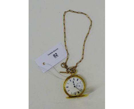 An 18 carat gold cased half hunter pocket watch, the enamel dial with Roman numerals and subsidiary seconds dial, the movemen
