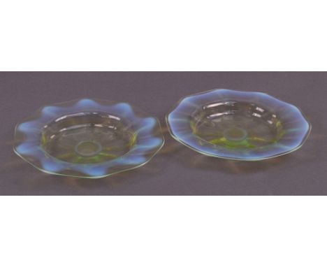 JAMES POWELL WHITEFRIARS; a pair of straw opal finger bowl saucers with shaped rims, diameter 15.5cm. CONDITION REPORT: Appea