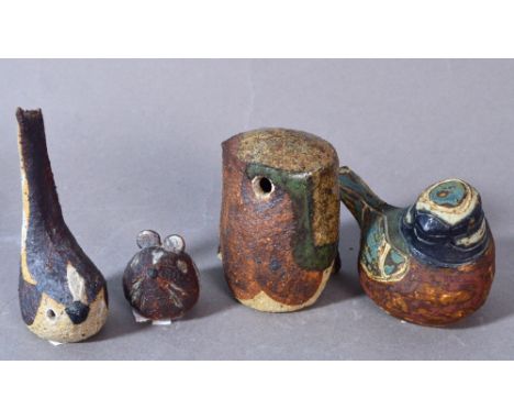 ROSEMARY WREN (1922-2013) for Oxshott Pottery; a stoneware blue tit, long-tailed tit, owl and mouse, impressed wren marks, ta