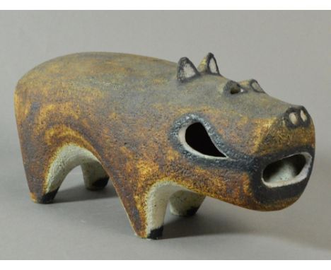 ROSEMARY WREN (1922-2013) for Oxshott Pottery; a stoneware hippo, impressed wren mark and incised personal and pottery names,