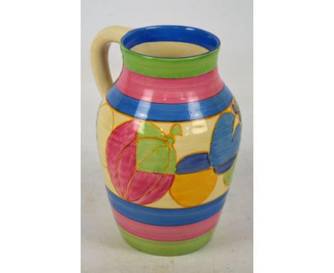 CLARICE CLIFF FOR NEWPORT POTTERY; a mid 20th century Isis shaped single handed ewer with black Bizarre stamp to base, height
