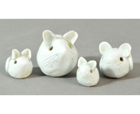 ROSEMARY WREN (1922-2013) for Oxshott Pottery; a family of four porcelain mice, impressed wren marks and incised initials, ta