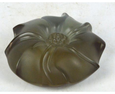 LALIQUE; a contemporary pink tinted paperweight modelled as a flower head, etched mark "Lalique R France" to base, diameter 1
