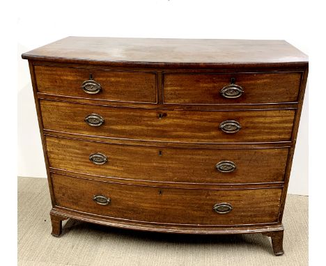 A Georgian mahogany bow front chest of drawers, W. 105cm H. 95cm.