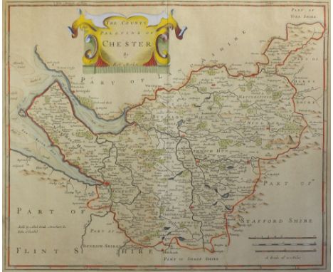 A Robert Morden hand-coloured map of the County Palatine Chester, first published c1695, this probably an 18th century print,