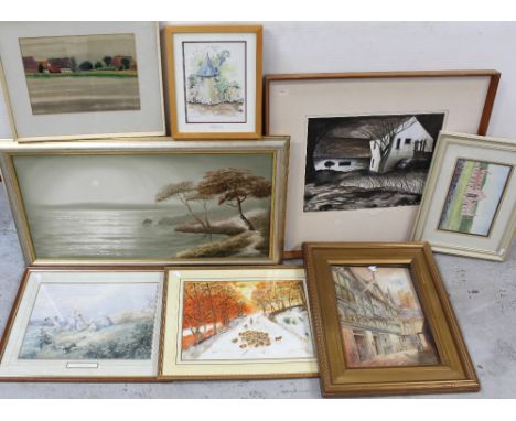 A quantity of original paintings and prints, mostly framed.