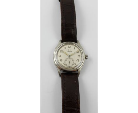 Omega; a vintage gentlemen's stainless steel automatic wristwatch, width 3.2cm. CONDITION REPORT Runs when powered, dial has 