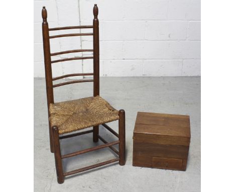 A 19th century American ladder back chair with rush seat, turned supports and cross stretcher and a 19th century American mah