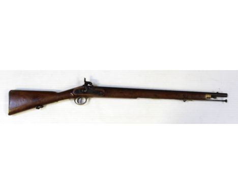 A Victorian percussion cap 1847 pattern Tower musket with ramrod, the wooden stock with broad arrow marked 'BO' for the Board