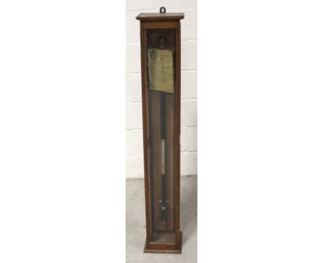 A Gallenkamp &amp; Co Ltd Fortin hanging barometer in mahogany case, certificate dated 1949, height 204cm. CONDITION REPORT P