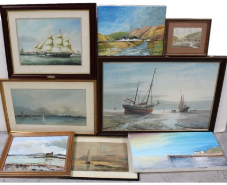 A quantity of maritime themed paintings and prints.